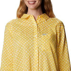🆕Columbia Women's Slack Water Woven Long Sleeve Shirt, Sun Glow Lattice Print